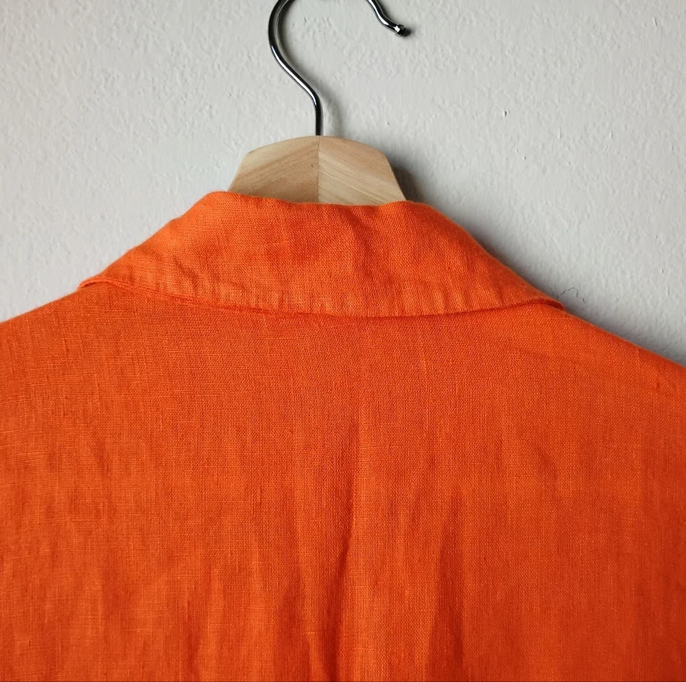 LUA Made in Italy Vibrant Orange 100% Linen Button Down Dress - Picture 8 of 15